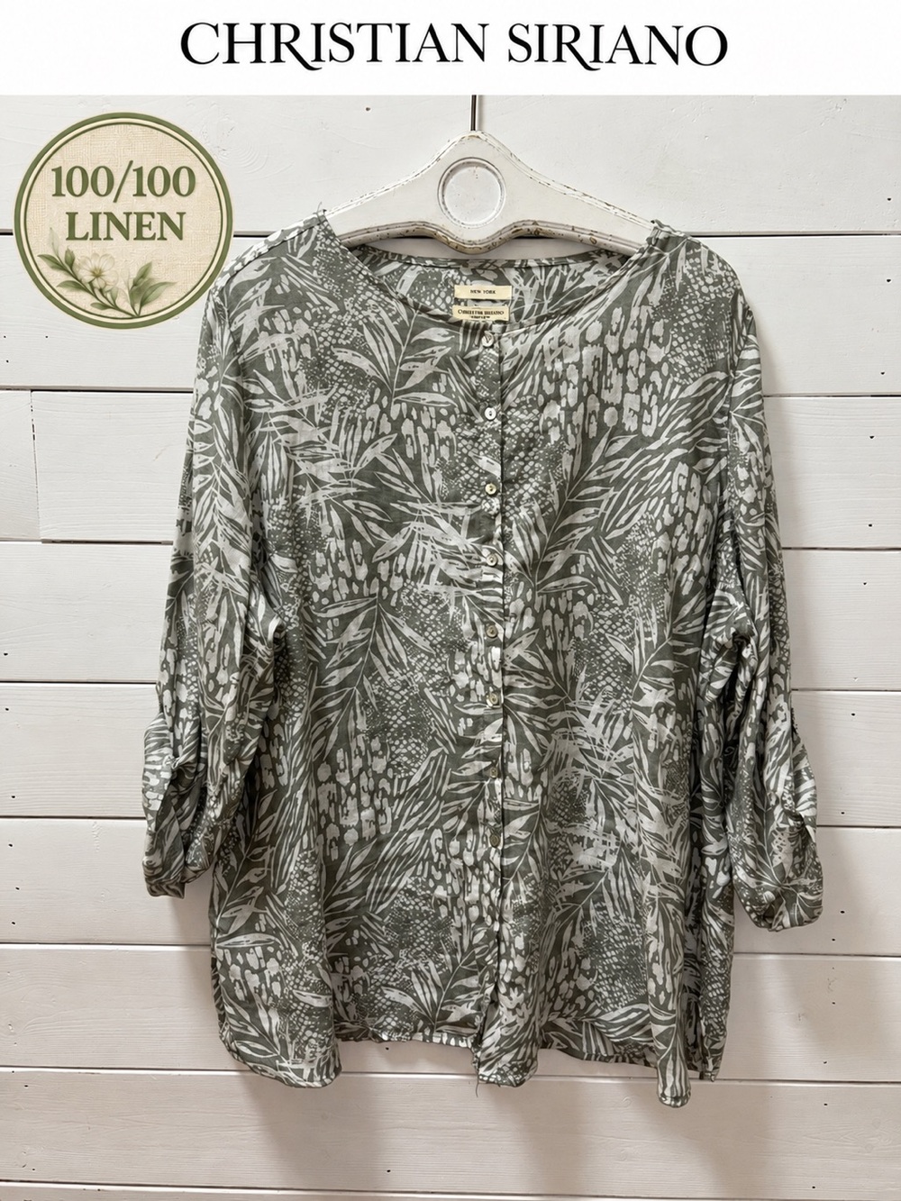 Christian Siriano 100% Linen Botanical Blouse – Size 3X